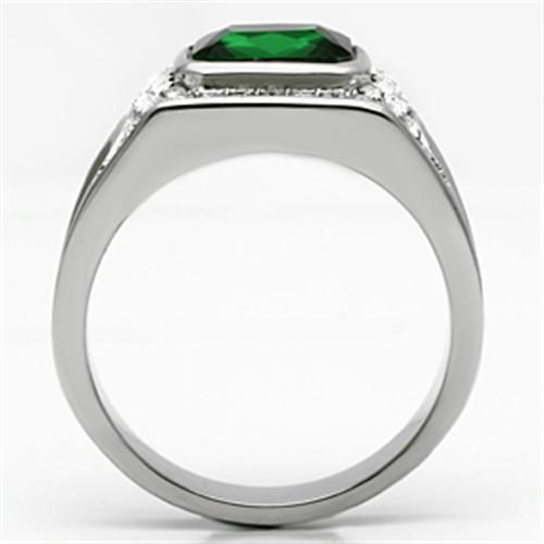 High polished (no plating) Stainless Steel Ring with Synthetic Synthetic Glass in Emerald