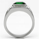High polished (no plating) Stainless Steel Ring with Synthetic Synthetic Glass in Emerald