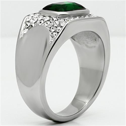 High polished (no plating) Stainless Steel Ring with Synthetic Synthetic Glass in Emerald