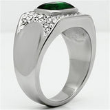 High polished (no plating) Stainless Steel Ring with Synthetic Synthetic Glass in Emerald