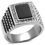 High polished (no plating) Stainless Steel Ring with Synthetic Synthetic Stone in Jet
