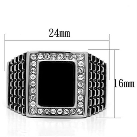 High polished (no plating) Stainless Steel Ring with Synthetic Synthetic Stone in Jet