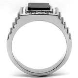 High polished (no plating) Stainless Steel Ring with Synthetic Synthetic Stone in Jet