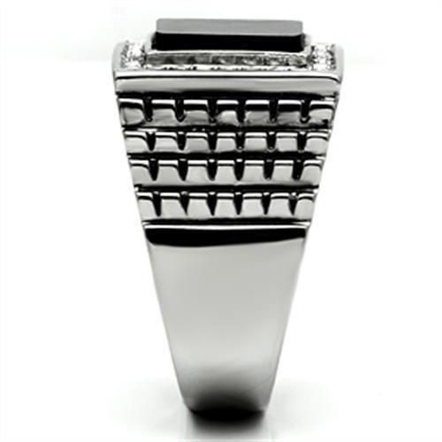 High polished (no plating) Stainless Steel Ring with Synthetic Synthetic Stone in Jet