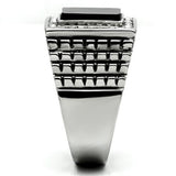 High polished (no plating) Stainless Steel Ring with Synthetic Synthetic Stone in Jet
