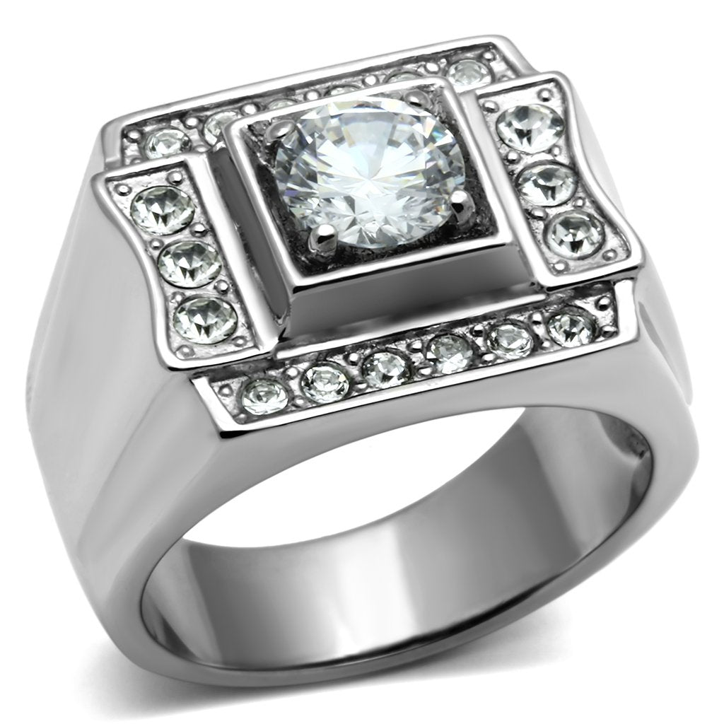 High polished (no plating) Stainless Steel Ring with AAA Grade CZ  in Clear