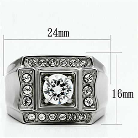 High polished (no plating) Stainless Steel Ring with AAA Grade CZ  in Clear