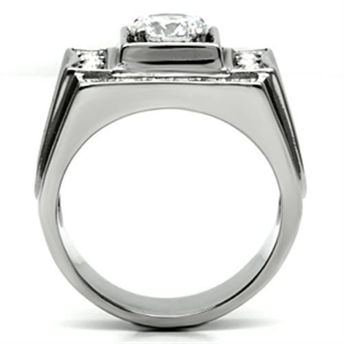 High polished (no plating) Stainless Steel Ring with AAA Grade CZ  in Clear
