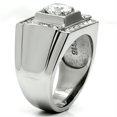 High polished (no plating) Stainless Steel Ring with AAA Grade CZ  in Clear