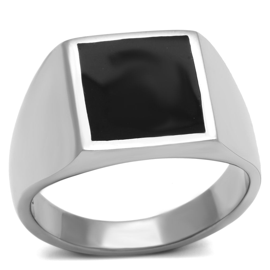 High polished (no plating) Stainless Steel Ring with Epoxy  in Jet