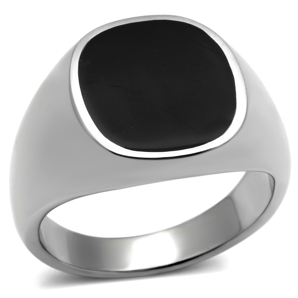 High polished (no plating) Stainless Steel Ring with Epoxy  in Jet