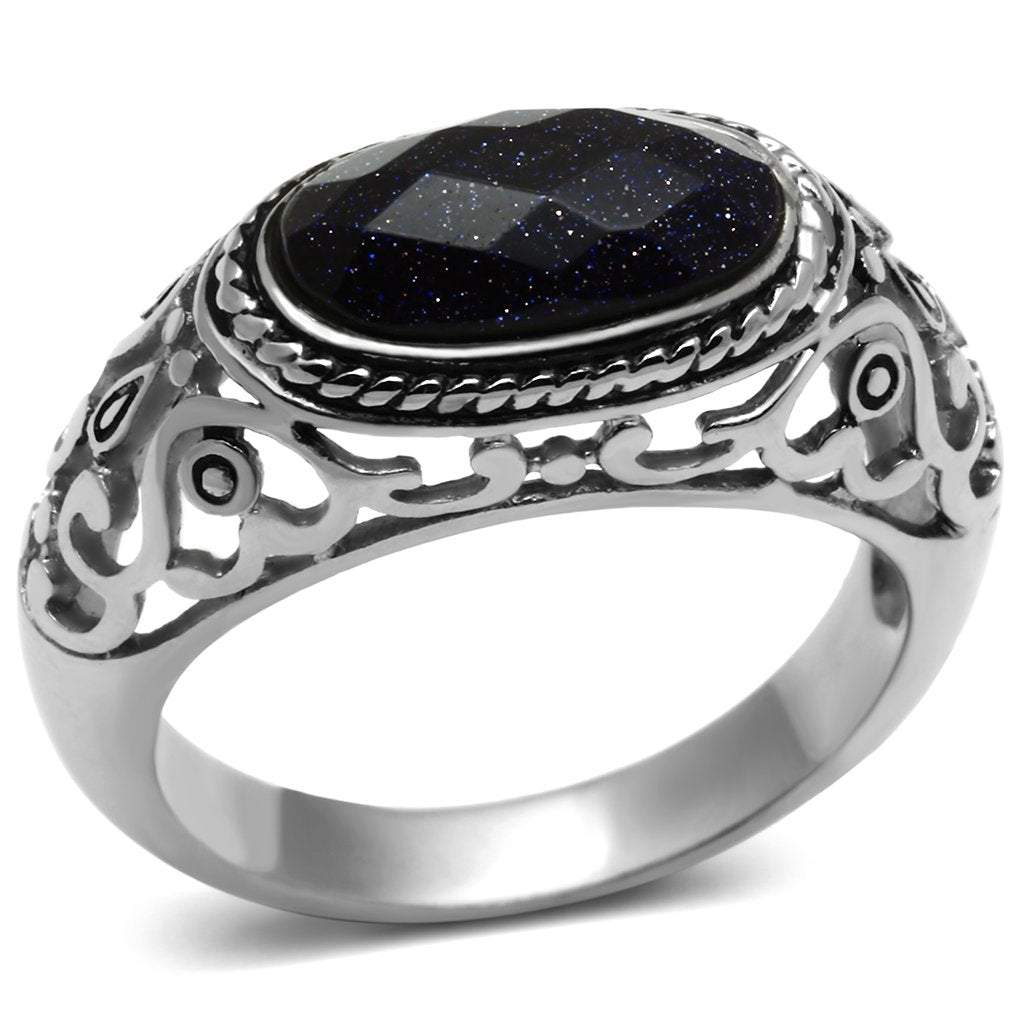 High polished (no plating) Stainless Steel Ring with Blue Sand  in Montana