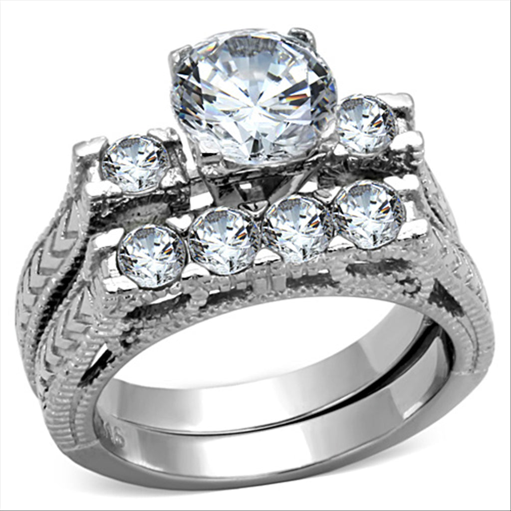 High polished (no plating) Stainless Steel Ring with AAA Grade CZ  in Clear
