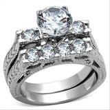High polished (no plating) Stainless Steel Ring with AAA Grade CZ  in Clear