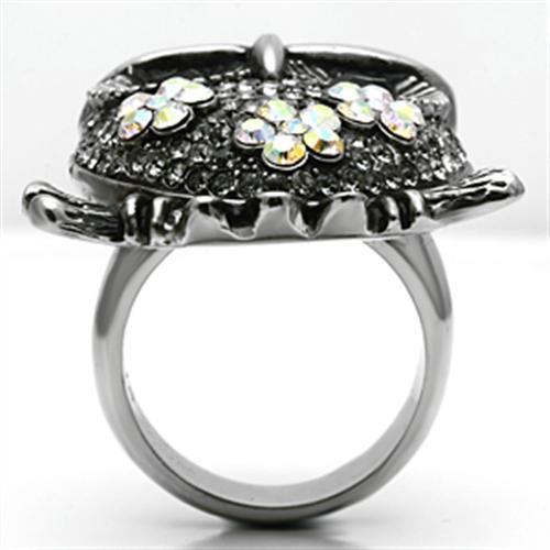 High polished (no plating) Stainless Steel Ring with Top Grade Crystal  in Smoked Quartz