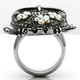 High polished (no plating) Stainless Steel Ring with Top Grade Crystal  in Smoked Quartz