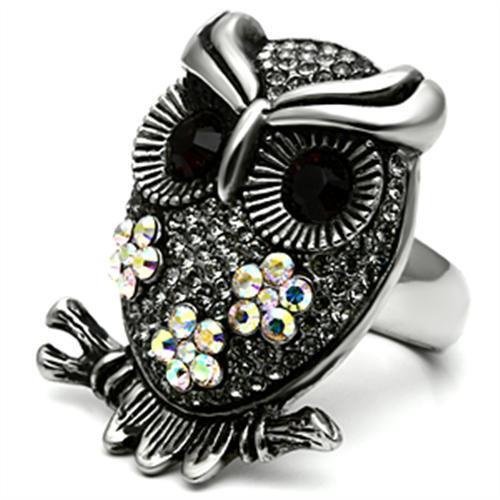 High polished (no plating) Stainless Steel Ring with Top Grade Crystal  in Smoked Quartz