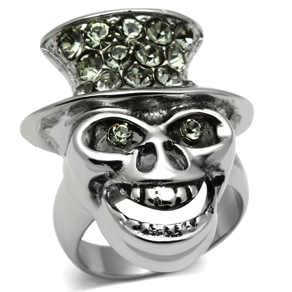 High polished (no plating) Stainless Steel Ring with Top Grade Crystal  in Black Diamond