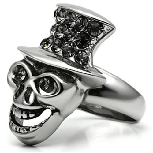 High polished (no plating) Stainless Steel Ring with Top Grade Crystal  in Black Diamond