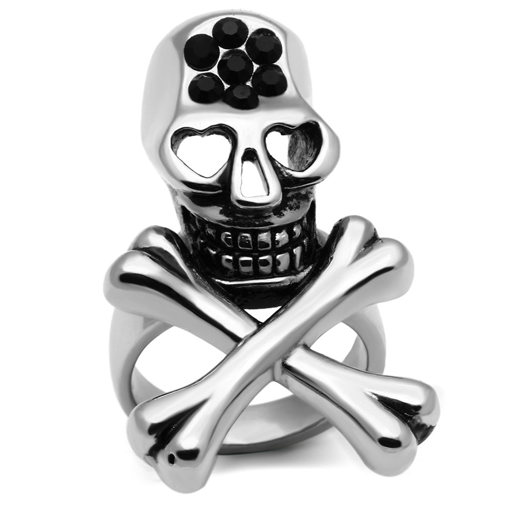High polished (no plating) Stainless Steel Ring with Top Grade Crystal  in Jet
