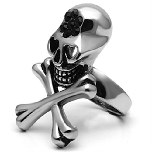 High polished (no plating) Stainless Steel Ring with Top Grade Crystal  in Jet