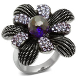 High polished (no plating) Stainless Steel Ring with Synthetic Synthetic Glass in Amethyst