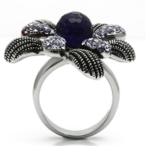 High polished (no plating) Stainless Steel Ring with Synthetic Synthetic Glass in Amethyst