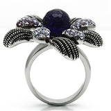 High polished (no plating) Stainless Steel Ring with Synthetic Synthetic Glass in Amethyst