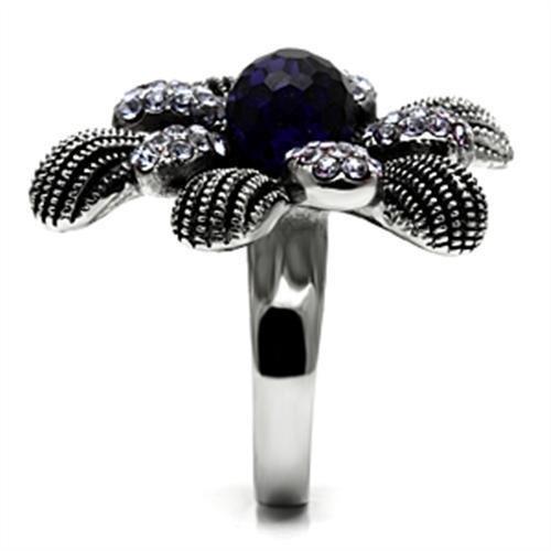 High polished (no plating) Stainless Steel Ring with Synthetic Synthetic Glass in Amethyst