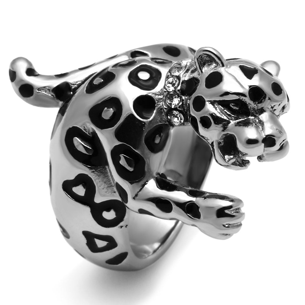 High polished (no plating) Stainless Steel Ring with Top Grade Crystal  in Clear