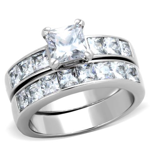 High polished (no plating) Stainless Steel Ring with AAA Grade CZ  in Clear