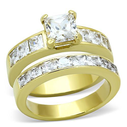 IP Gold(Ion Plating) Stainless Steel Ring with AAA Grade CZ  in Clear