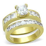 IP Gold(Ion Plating) Stainless Steel Ring with AAA Grade CZ  in Clear