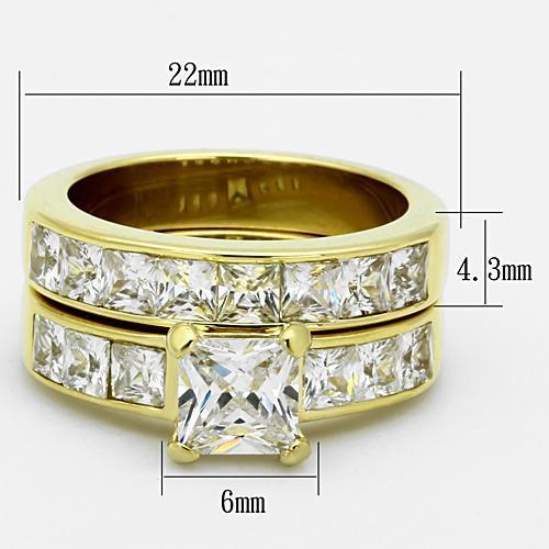IP Gold(Ion Plating) Stainless Steel Ring with AAA Grade CZ  in Clear