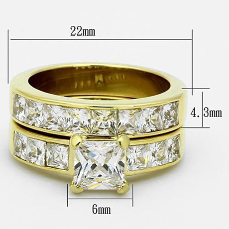 IP Gold(Ion Plating) Stainless Steel Ring with AAA Grade CZ  in Clear