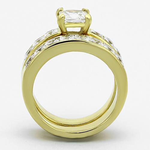 IP Gold(Ion Plating) Stainless Steel Ring with AAA Grade CZ  in Clear