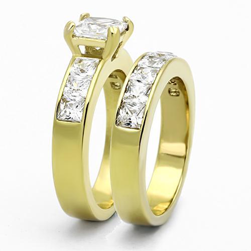 IP Gold(Ion Plating) Stainless Steel Ring with AAA Grade CZ  in Clear