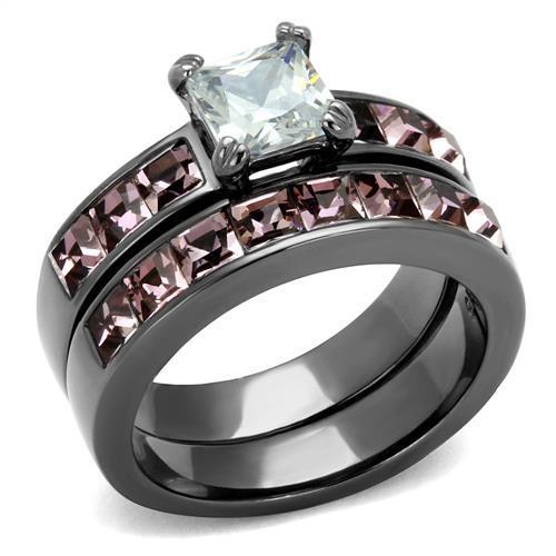 IP Light Black  (IP Gun) Stainless Steel Ring with AAA Grade CZ  in Clear