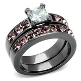 IP Light Black  (IP Gun) Stainless Steel Ring with AAA Grade CZ  in Clear