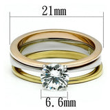Three-Tone IP Stainless Steel Ring with AAA Grade CZ  in Clear