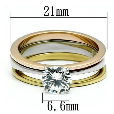 Three-Tone IP Stainless Steel Ring with AAA Grade CZ  in Clear
