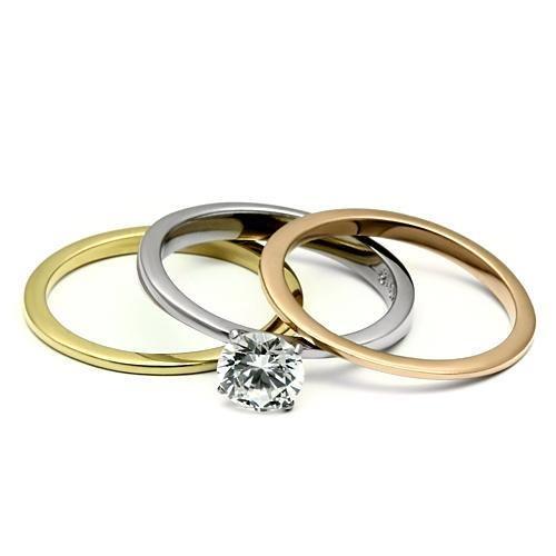 Three-Tone IP Stainless Steel Ring with AAA Grade CZ  in Clear