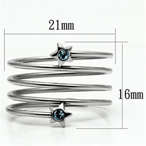 High polished (no plating) Stainless Steel Ring with Top Grade Crystal  in Sea Blue