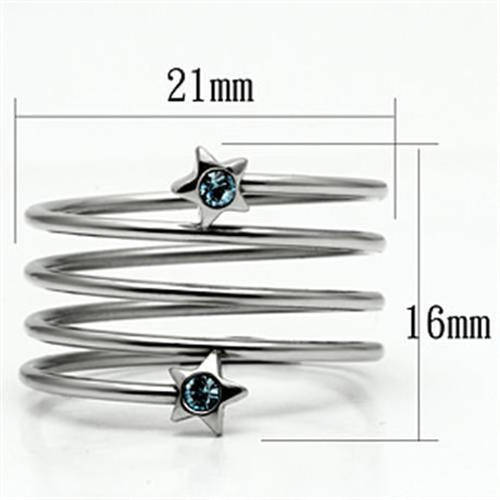 High polished (no plating) Stainless Steel Ring with Top Grade Crystal  in Sea Blue