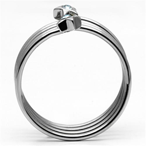 High polished (no plating) Stainless Steel Ring with Top Grade Crystal  in Sea Blue