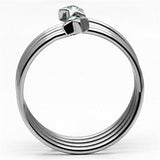 High polished (no plating) Stainless Steel Ring with Top Grade Crystal  in Sea Blue
