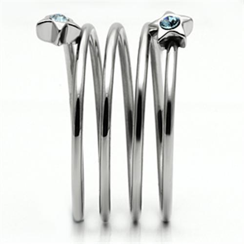 High polished (no plating) Stainless Steel Ring with Top Grade Crystal  in Sea Blue