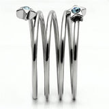 High polished (no plating) Stainless Steel Ring with Top Grade Crystal  in Sea Blue