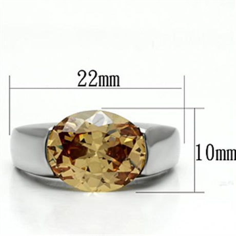 High polished (no plating) Stainless Steel Ring with AAA Grade CZ  in Champagne