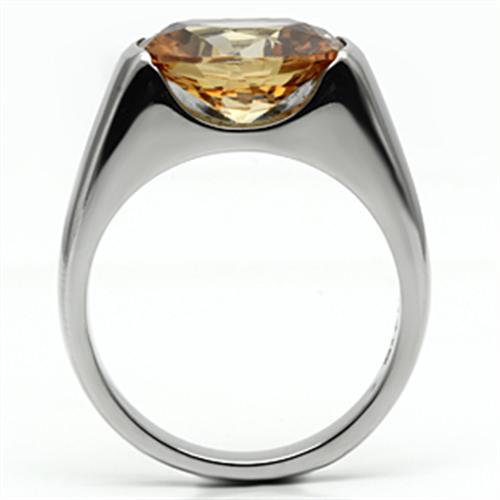 High polished (no plating) Stainless Steel Ring with AAA Grade CZ  in Champagne